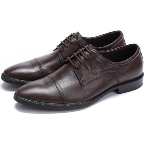 Large size EUR46 black / brown dress shoes mens wedding shoes sheepskin leather office shoes mens business shoes