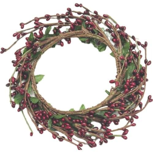 2pcs Pip Berry Candle Rings Handmade Mini Wreath Burgundy 2" opening Farmhouse