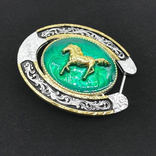 Western cowboy silver gold u-shaped horse zinc alloy belt buckle mens popular animal head