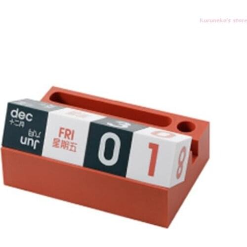 83XC Square Perpetual Calendar Desktop Block Calendar with Mobile Phone Holder Pen Holder Stand Creative Nordic Decoration