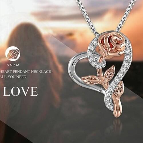 Love Rose Necklace Women Fashion Jewelry Neck Chain With Rhinestone Rose Pendant Best Gifts For Lovers MotherS Day Anniversary