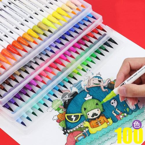 24/36/48/60/80/100 Water Color Marker Pen Manga Drawing School Supplies Kids Student Dual Tip Brush Pen for Bullet Journal Pens