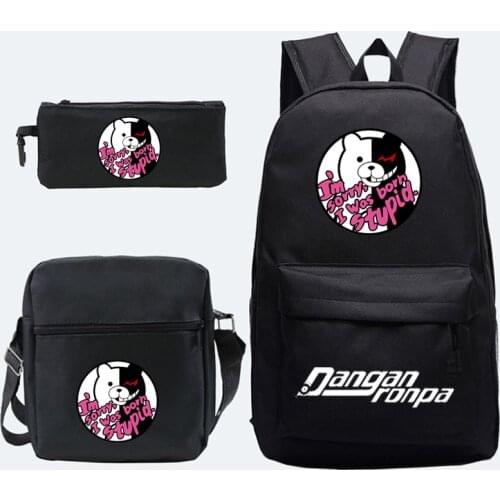 Cartoon Anime Danganronpa monokuma 3pcs Set Backpack Student Cartoon Printed Backpacks for Girls and Boys Bookbag Travel bags