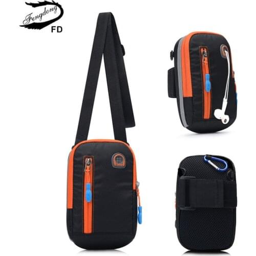 Fengdong men mini cross body bag outdoor sport luminous running arm bag waterproof one shoulder bag small multifunctional bag