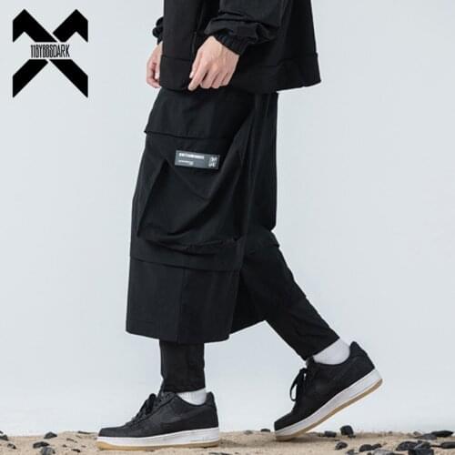 Fake two Pieces Baggy Pants Joggers Men Loose Trousers 2021 Autumn Hip Hop Streetwear Cargo Pant Black WB288