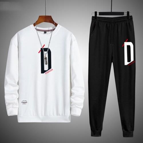 2021 Spring Autumn Tracksuits Mens Casual Sportswear Sets Newsletter Printing Sweatshirt Hoodies+Sweatpants Jogging Track Suit