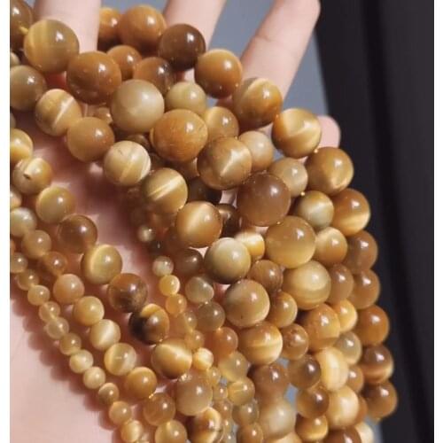 Natural Stone Gold Yellow Tiger Eye Beads Round Loose Spacer Beads For Jewelry Making DIY Bracelets Earrings 15" 4 6 8 10 12mm