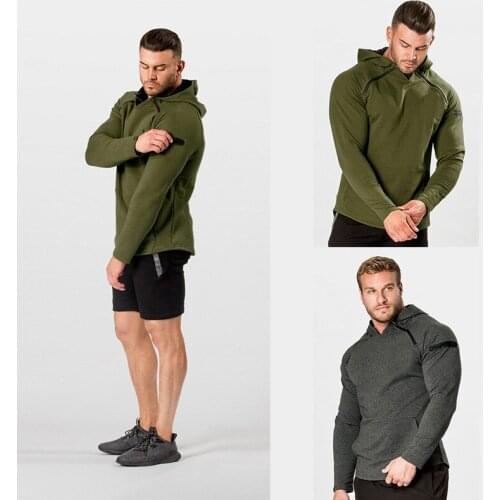 2020 Autumn New Solid Color Neckline Shoulder Zippered Large Pocket Design Long Sleeve Hoodies Tops Fitness Jogger Sweatshirt