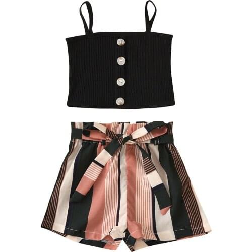 Girls' clothing suits 2021 summer cotton vest two-piece sleeveless childrens suit casual fashion girls clothes suit