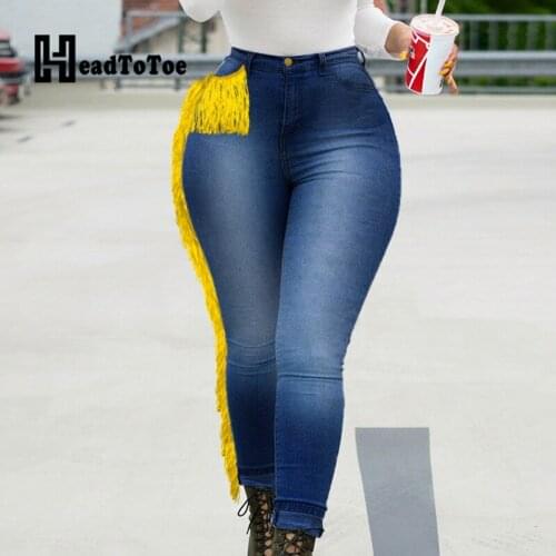 Solid Tassel Fashion Pants Women High Waist Jeans Woman