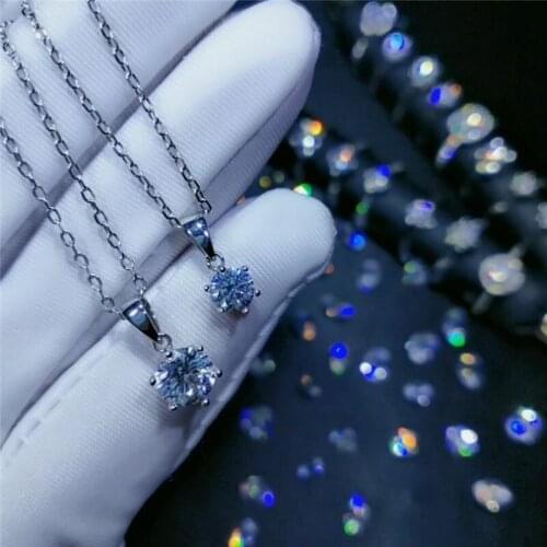 Geoki 925 Sterling Silver Treasure Moissanite Pendant Necklace Round Perfect Cut White Gem Stone Passed Diamond Test Necklaces