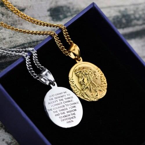 Necklace men Jesus nameplate Bible Verse pendant stainless steel gold Christian necklace Virgin Mary fashion jewelry on the neck