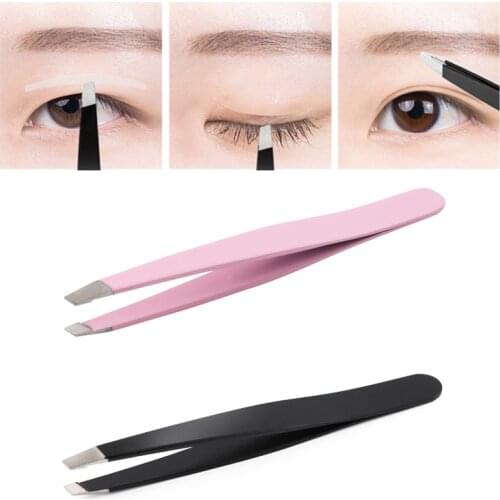 1PC Eyebrow Tweezer Hair Beauty Slanted Puller Stainless Steel Eye Brow Trimmer Clips Pro Hair Removal Makeup Tool Flat Tip