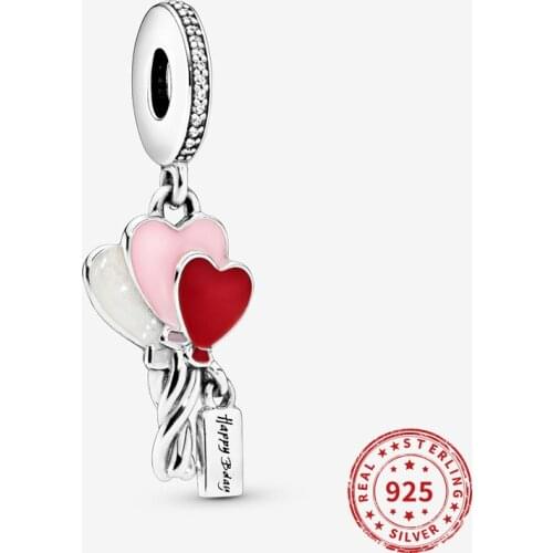 Real 925 Sterling Silver Charms Happy Birthday Balloon Pendent Beads Fit Original Pandora Bracelets Women Diy jewelry 2021