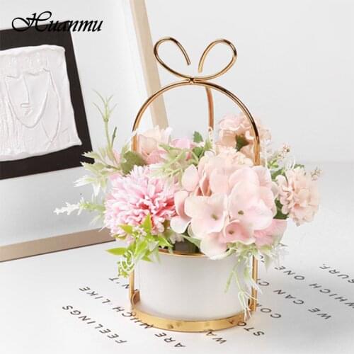 Simple Romantic Bouquet Ceramic Vase Combination Decoration Living Room Bedroom Basket-Shaped Desktop Ornaments