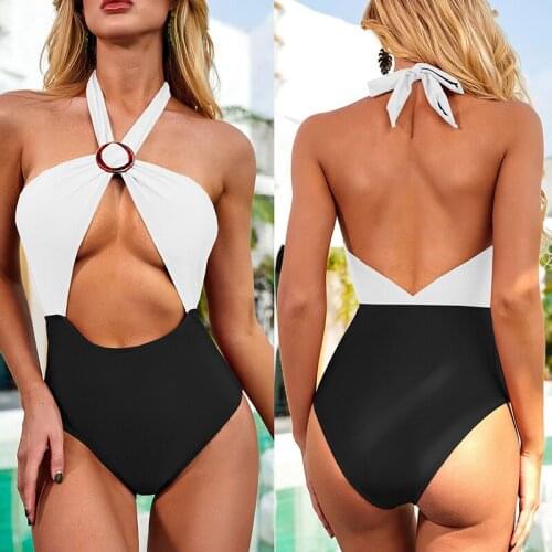Backless High Waist Womens Bikini Patchwork Push Up Swimwear Hollow Textured One Piece Swimsuits Lace Sexy Monokini Summer Suit