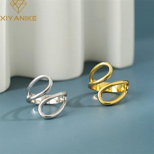 XIYANIKE 925 Sterling Silver Geometric Hollow Ellipse Cross Line Ring Female Drop-shaped Minimalist Smooth Creative Accessories