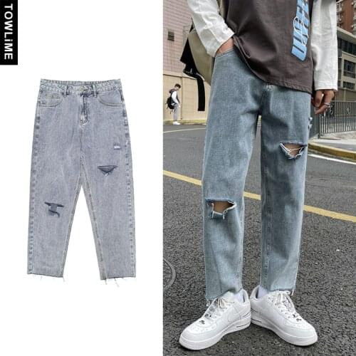 Slim Fit Jeans Men Ripped Hole Streetwear 2021 Mens Distressed Jean Pants Male Fashion Designer Denim Trousers Loose Pantaloons