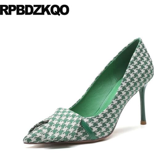 Fashion shoes brand 8cm 2018 multi colored suede china plaid size 4 34 pointed toe high heels pumps stiletto ladies designer