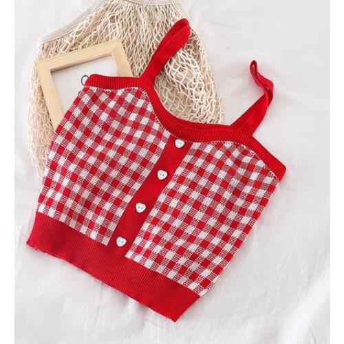 Women Summer Purple Plaid Top Female Knitted Summer Camisoles Straps Tank Crop Tops Cute Top For Women