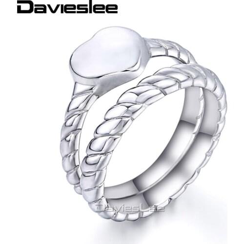 Davieslee Womens Girls Rope Heart Love Ring Set Stainless Steel Band Ring Silver Color 12mm LKR113