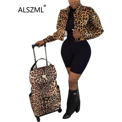 Young party women fashion leopard grain long sleeve coat high street lady fashion crop coat office lady coat