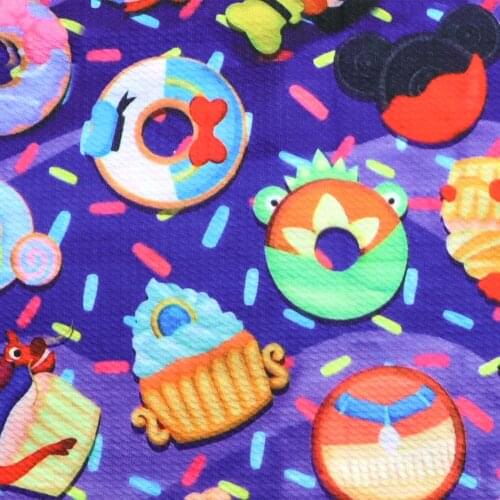 1/2yard Cartoon Donuts Print Bullet Fabric Textured Liverpool 4 Way Stretch Spandex Knit Fabric For Baby HeadWrap Bummies