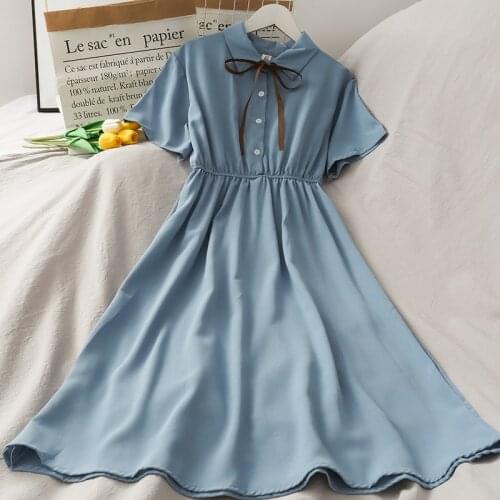 2021 Fashion Short Sleeve Polo Collar Loose Solid Dresses Button Slimming High Waist Loose Casual Vestidos