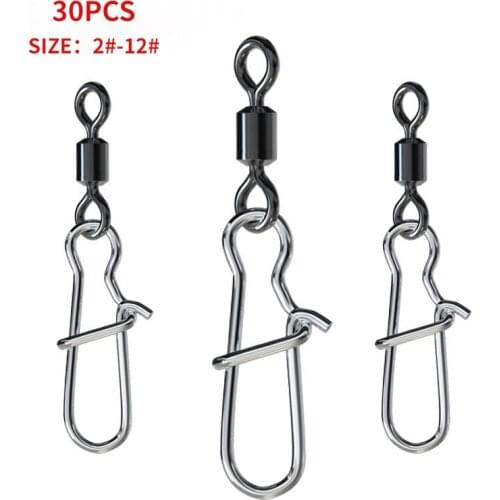 30PCS 2# 3# 4# 5# 6# 8# 10#12# Stainless Steel Fishing Connector Pin Bearing Rolling Swivel Snap Pins Fishing Tackle Accessories