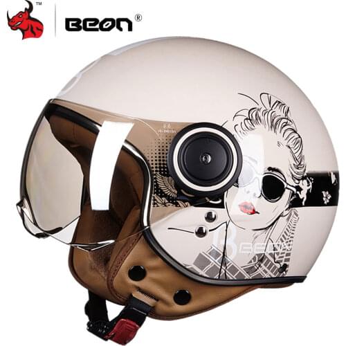 BEON Motorcycle Helmet Chopper 3/4 Open Face Vintage Moto Helmet Moto Casque Casco Capacete Men Women Scooter Motorbike Helmet