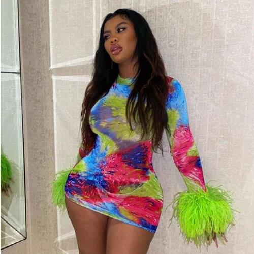 BKLD Printed Long Sleeve Bodycon Ladies Dresses Autumn New Style Club Outfits For Women Elegant Slim Mini Dress Party