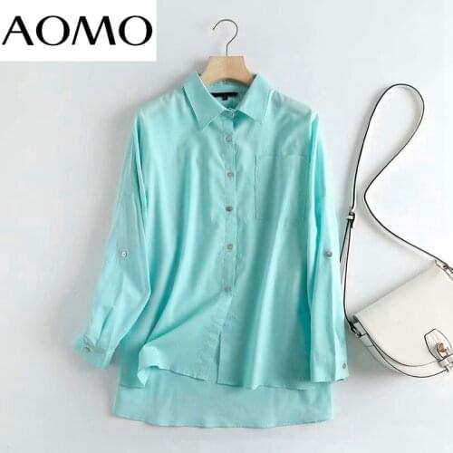 AOMO 2021 Autumn Women High Quality Cotton Linen Blouse Long Sleeve Chic Female Office Lady Shirt Blusas Femininas 4C118A