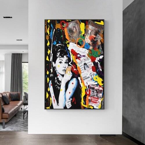 Graffiti Art Audrey HEPBURN Canvas Painting Famous Figure Prints and Poster Wall Art Picture for Living Room Home Decor Unframed