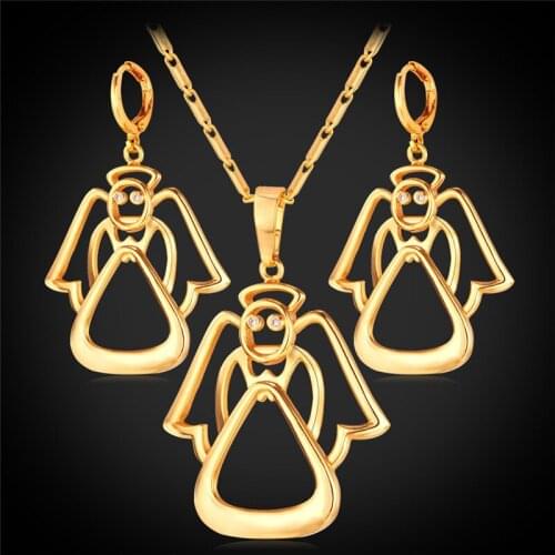Gold Color Jewelry Earing And Necklace Sets For Women New Gold Color Fashion Jewelry Sets Angel PE188