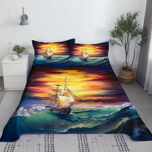 Oil Painting Bed Sheet Set 3D Printed Polyester Art Bed Flat Sheet With Pillowcase Print Bedding For Kids Baby Adults Woman Man