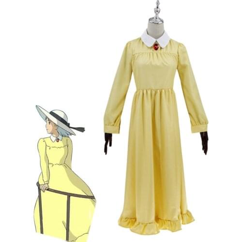 Movie Howls Moving Castle Sophie Cosplay Costume Women Yelllow Long Dress Halloween Carnival Uniforms Custom Made
