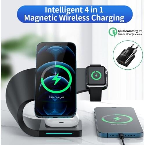 15W Magnetic Wireless Charger Stand For Magsafe iPhone 12 Pro Max 4 in 1 Qi Fast Charging Dock Station For Apple iWatch AirPods