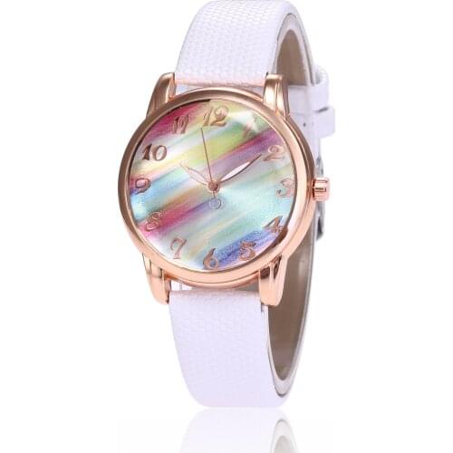 Fashion Rainbow Watches Wholesale Women Fashion Rainbow Watch Leather Band Wrist Watch Casual Ladies Watch Women Quartz Watches