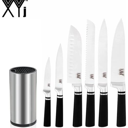XYj Stainless Steel Kitchen Knives Set Black Non-stick Handle Chef Knives 8''Knife Stand Bread Meat Cooking Household Tools