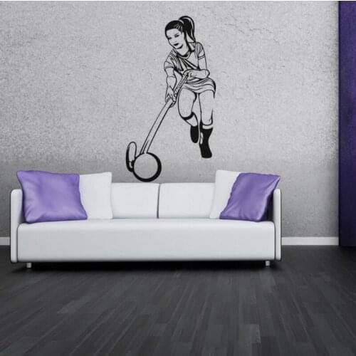 Girl Player Wall Sticker Hockey Wall Decals Living Room Girls Room Decoration Sport Wall Art Murals Wallpaper Poster