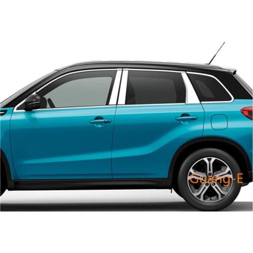 For Suzuki Vitara 2016 2017 2018 2019 Body Stick Stainless Steel Glass Window Garnish Pillar Middle Strip Trim Frame Lamp