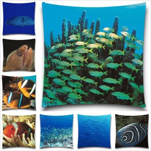 Cotton polyester Undersea World Pillow Cover Colorful fish pattern soft Decorative Pillows case creative Sofa Cushion Cover