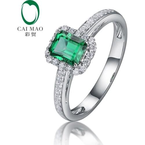 Caimao 0.6ct Natural Green Emerald With Diamond Engagement Ring In 14k White Gold