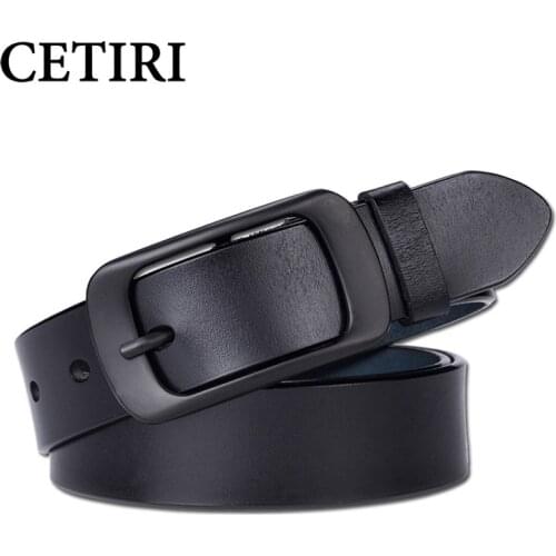 CETIRI new fashion hot sale 2.8cm black pin buckle thin belts for female jeans women genuine leather belt famous belt
