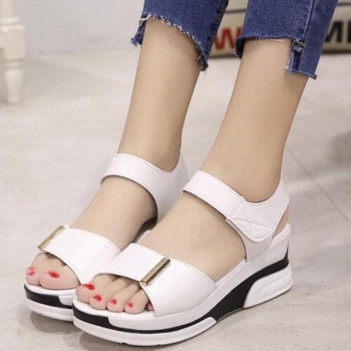 Women Fish mouth waterproof wedge sandals summer new platform sandal shoes breathable comfort shopping ladies walking shoes whi