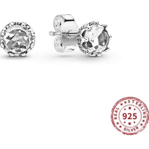 Real 925 Sterling Silver Earring Round Sparkle Stud Earrings For Women Birthday Party Fine Jewelry Gift 2021