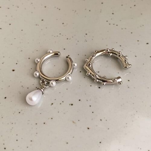 Chic Gold Silver Color Asymmetry Circle Earcuff Korean Pearl Ear Cuff Fake Piercing Clip on Earrings for Women Girls