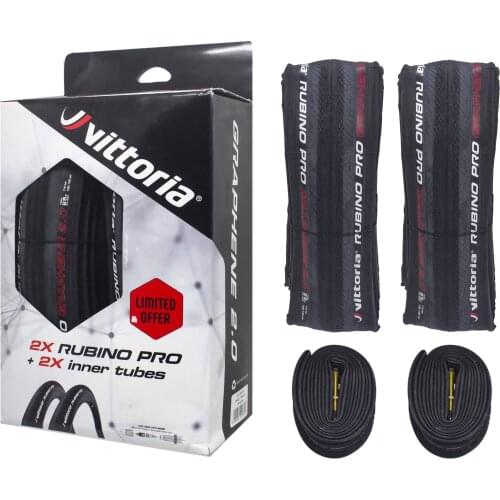 Vittoria Rubino Pro G2.0 Graphite Race 2.0 700x25C Folding Tyres With 2 Free Inner Tubes - Pair