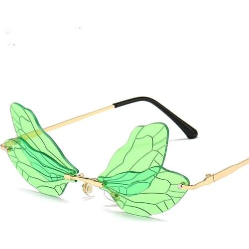 Fashion Butterfly Rimless Sunglasses Women 2020 Luxury Brand Designer Cloud Tassel Punk Sun Glasses Unique Big Clear Green NX