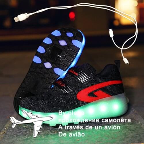 Led Light Up Wheel Sneakers for Kids Boy Girl USB Light Up Roller Shoes with On Double Wheels Children Boys Girls Skate Shoes